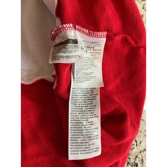 Levis Womens Sweatshirt Small Colorblock Hoodie Red White Navy Cotton Sportswear - Picture 5 of 10